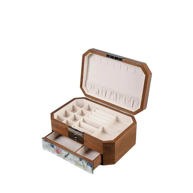 DS Customized Wooden Jewelry Box Luxury Wood Storage Case with Fingerprint Lock