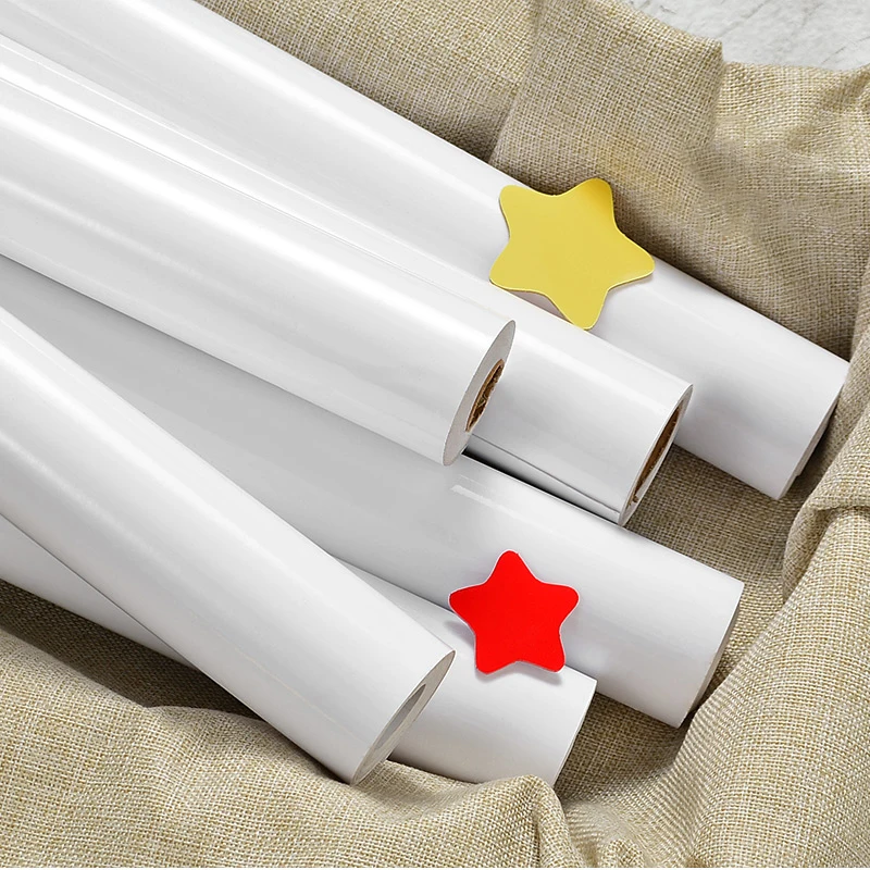 Self Adhesive Wallpaper Wall Sticker Wallpaper White PVC Glossy Wallpaper For Kitchen Cabinet Peel and Stick Wall Stickers