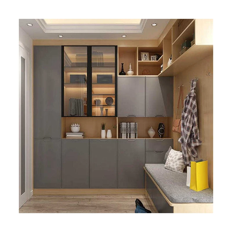 
Overall customization whole house wardrobe E1 grade plate household aluminum alloy glass cabinet door Nordic simple yellow gray 