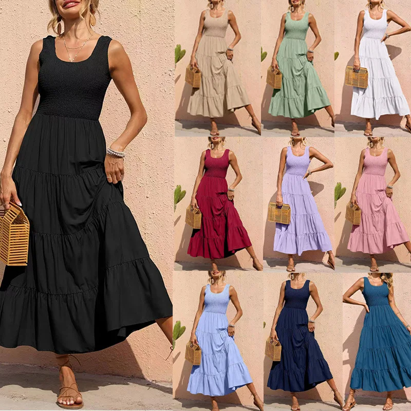 casual dresses plus size women clothing classic black maxi dress summer Sling sleeveless dress