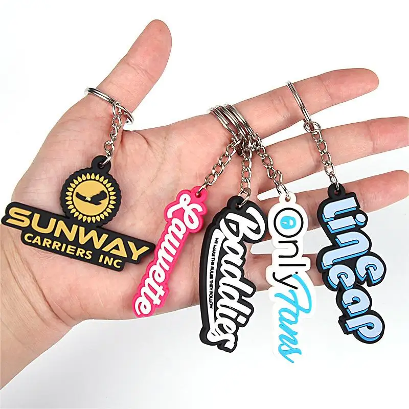 Custom personalized promotional soft pvc logo 2D rubber gift key chain custom logo letter keychain