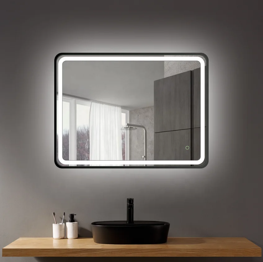 
Vertical or horizontal hanging waterproof touch switch aluminum metal frame LED lighted bath electric mirror 