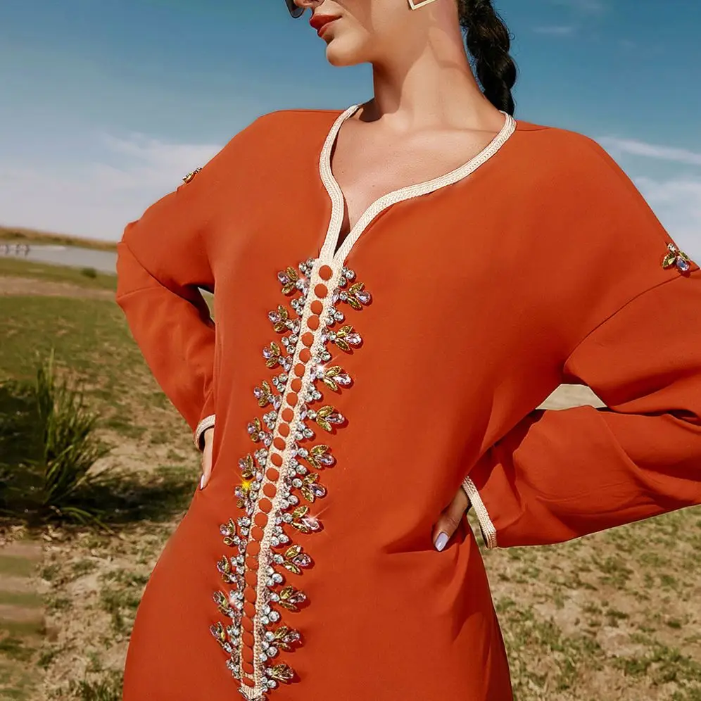 Women New Arrival Hand Sewn Diamond Maxi Dress Dubai Travel Dress Bisht Arabic & Dubai Abaya Muslim Kuwaiti Jalabiya Dress