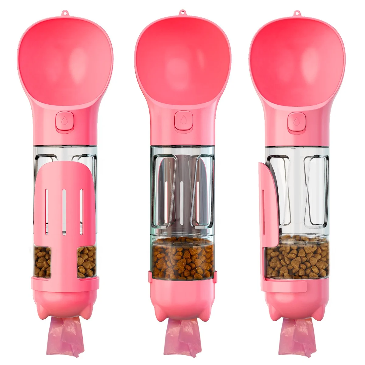 Travel Portable Pet Feeder Dog Water Bottle With Poop Bag Dispenser 4 in 1 for Dogs