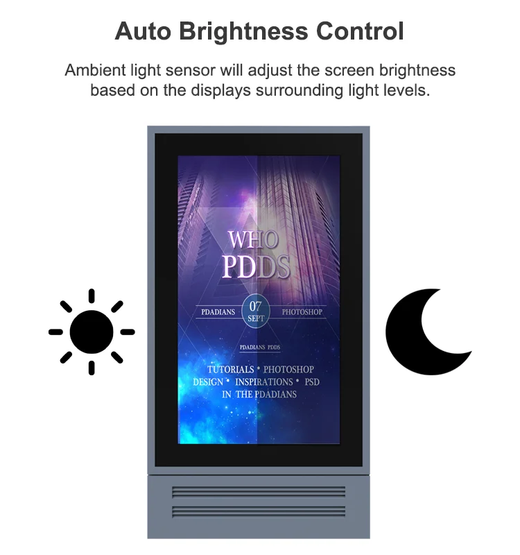 75 Inch Floor Stand Auto Brightness Control Digital Signage Exterior with Tempered Glass