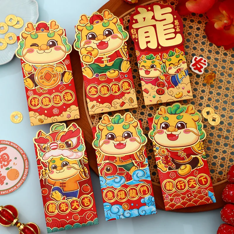 2024 китайский новый год красный карман Китайский традиционный Hong Bao Dragon красные конверты