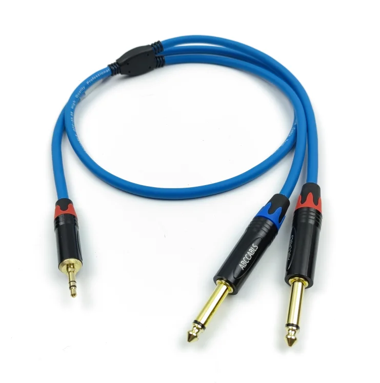 3.5mm 1/8 inch TRS Dual 6.35 1/4 TS Audio Cable 2m Y-Splitter RCA Adapter OFC Gold Plated Connector Speakers Microphones