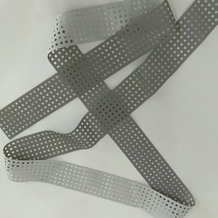 custom high visibility 5cm width silver reflective sew on perforated punched hole polyester TC fabric tape for safety clothing