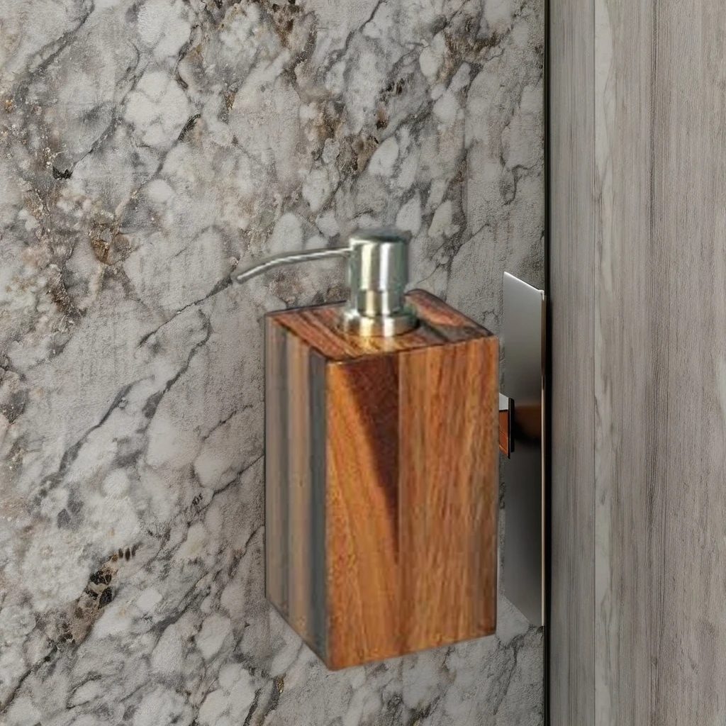 Luxury Wall-Mounted Hand Soap Dispenser Manual Metal and Wooden Liquid Soap Dispenser with Foam Feature