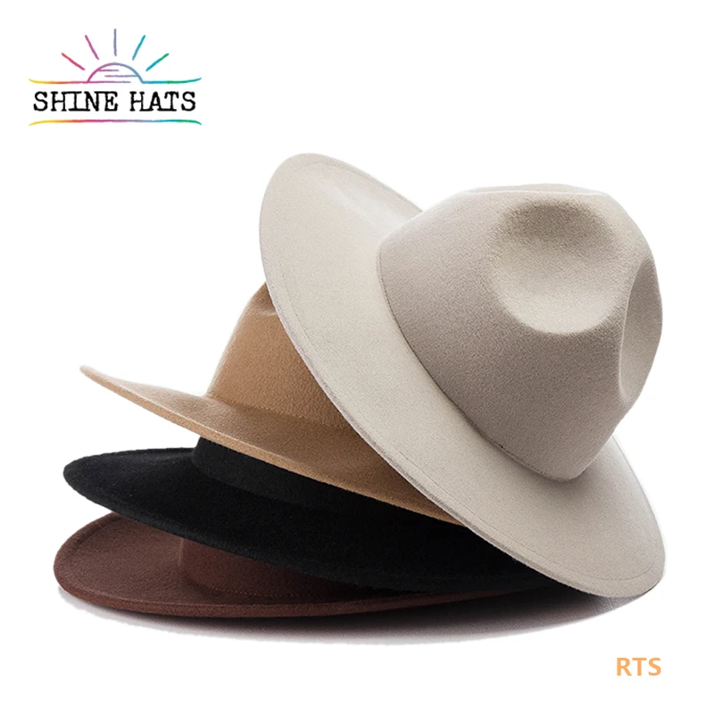  2021 Shine Hats Luxury Chapeau Sombrero Fieltro Custom Wool Concave Crown Wholesale Ladies Women Round Top Felt Fedora