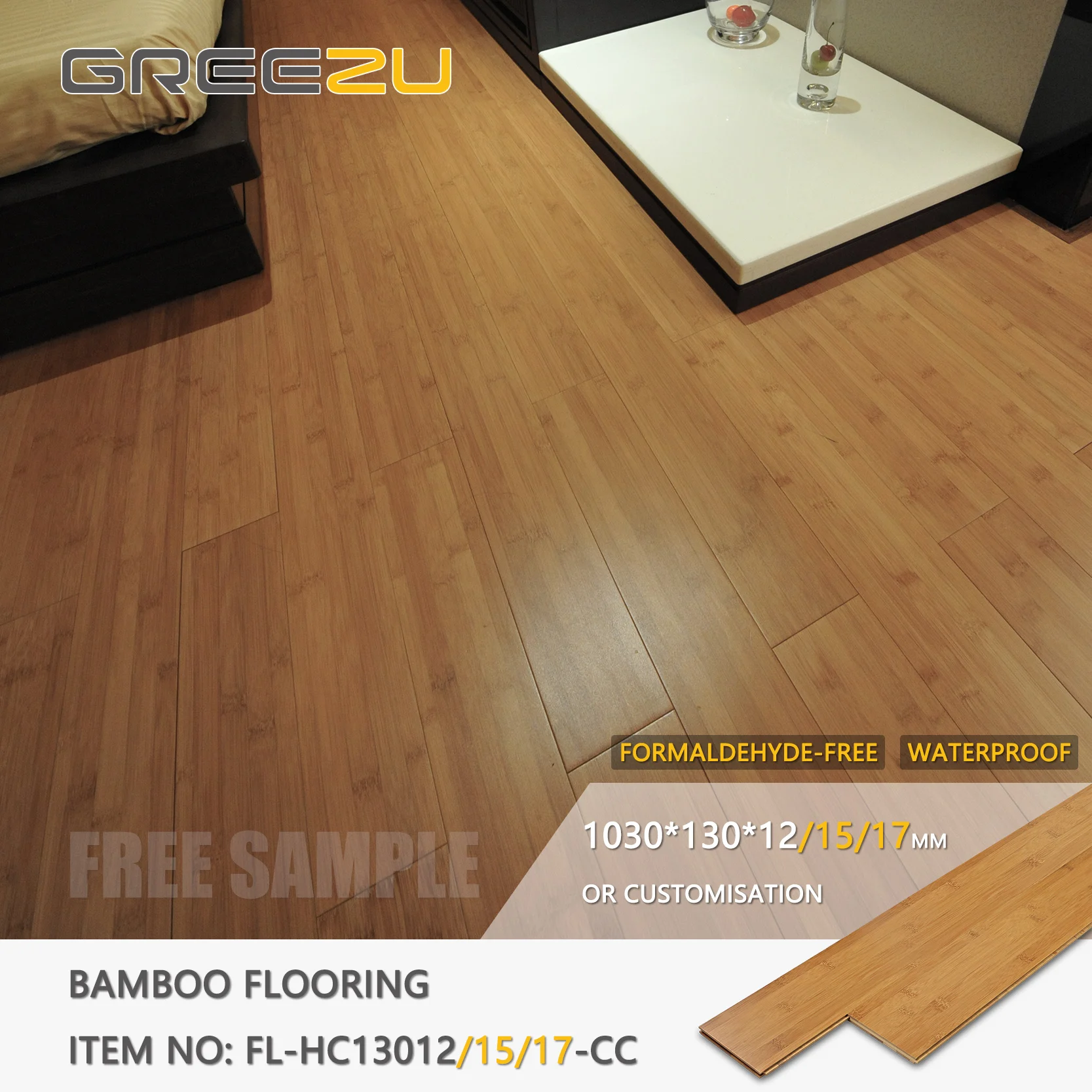 Eco Forest Interior Bamboo Carbonized Horizontal Flooring Formaldehyde Free Easy Lock Solid Bamboo with Parquet Pattern