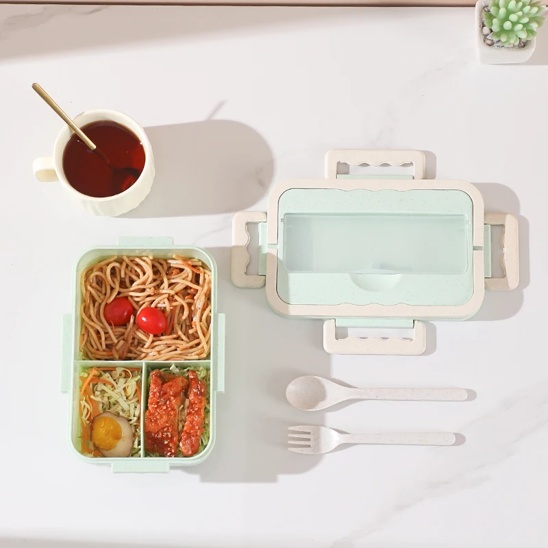 3 разделителя Bento Box с посудой Пшеничная солома контейнеры для обеда детей подростков
