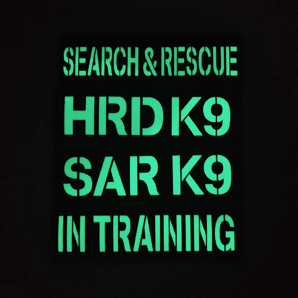 Luminous Patches Search and Rescue  Patches with Hook Backing for Working Dog Harnesses Vests