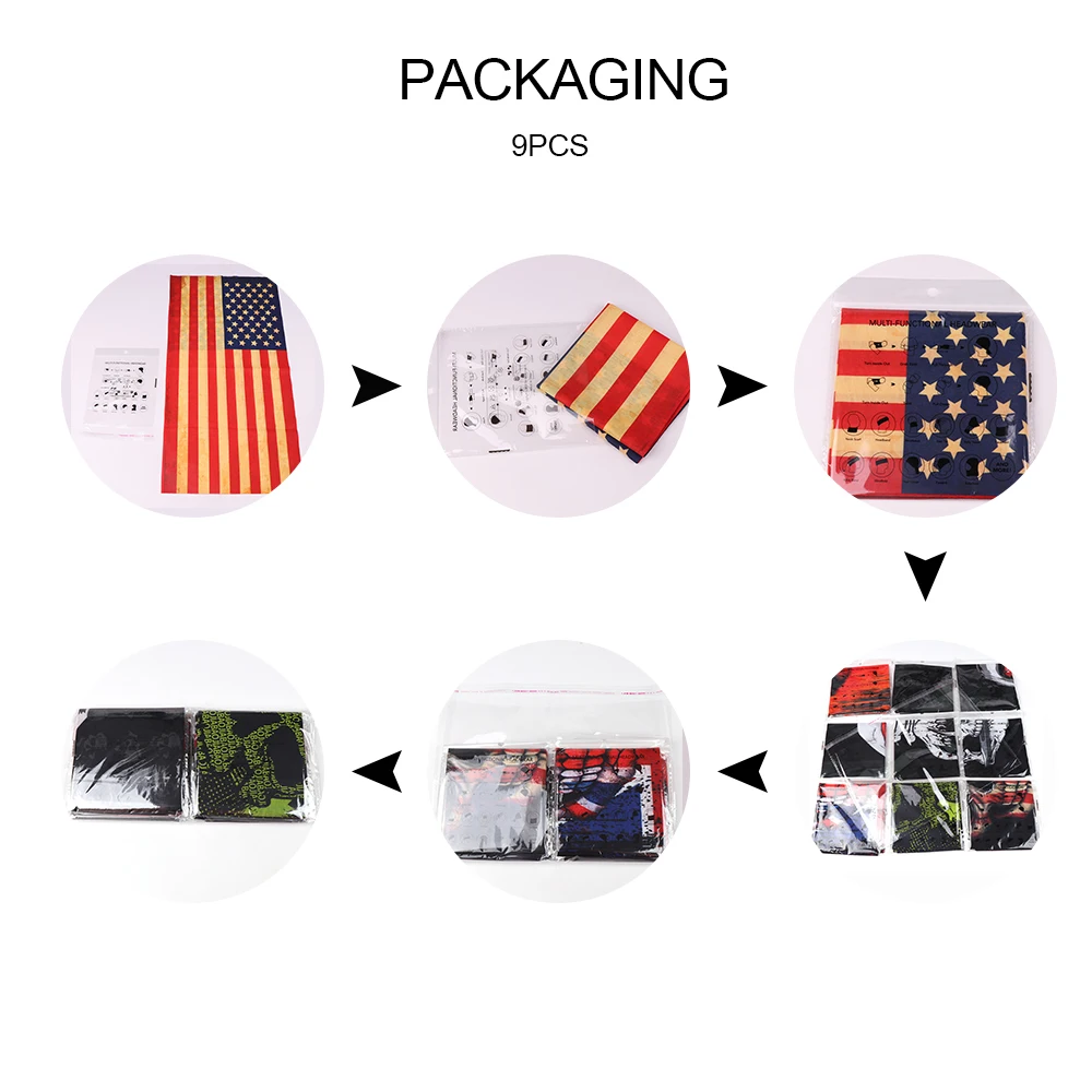 
9pcs Customise High Quality Multifunctional Seamless Bandana Tube neck Facial Bandana headwear 