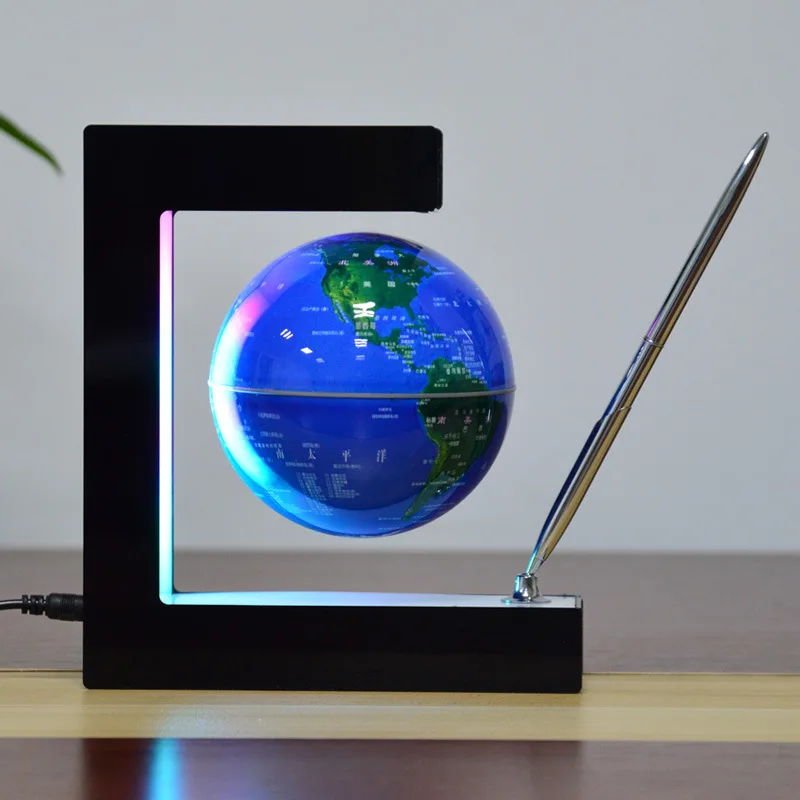 floating globe office desk display magnetic levitating earth globe ball with pen holder gift