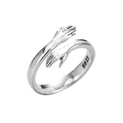 Best Friend Gift Couple Ring Fashion Open Adjustable Copper Ring Punk Jewelry Meaningful Hand Hug Ring for Women Girls