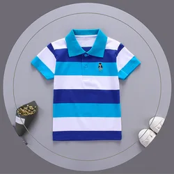 Wholesale Summer Custom Embroidery Design Cotton Boys T-Shirts Stripe Polo Shirts For 2-14 Years