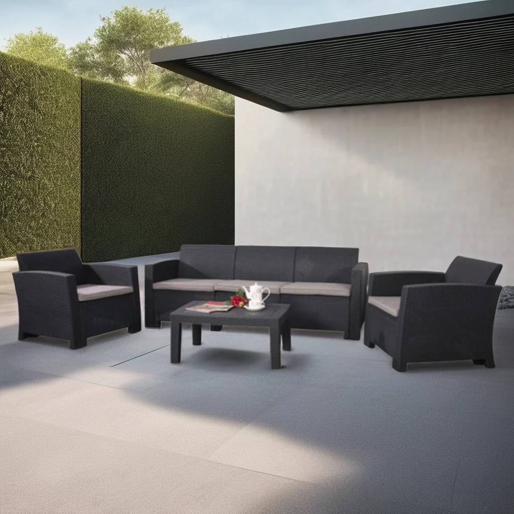 4pc Outdoor Garden Leisure PP Plastic Patio Sofa Set Injection Three-Seater for Hotels Parks Gardens