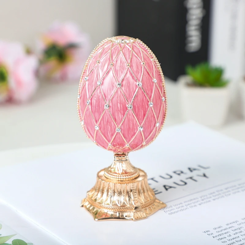 SHINNYGIFTS Royal Christmas Gifts Russian Style Faberge egg trinket Box with clock New Year Gifts