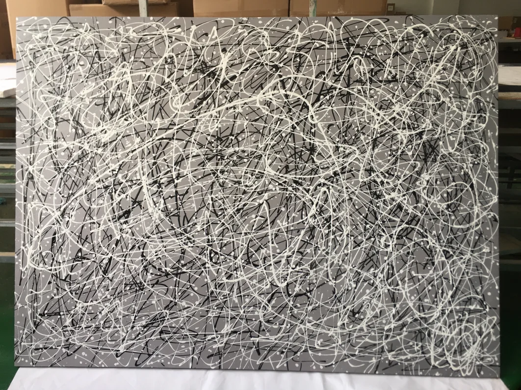 Jackson Pollock Style Modern Contemporary Aesthetic Painting on Canvas Wall Art Black and White Creative Abstract Artwork for Wa