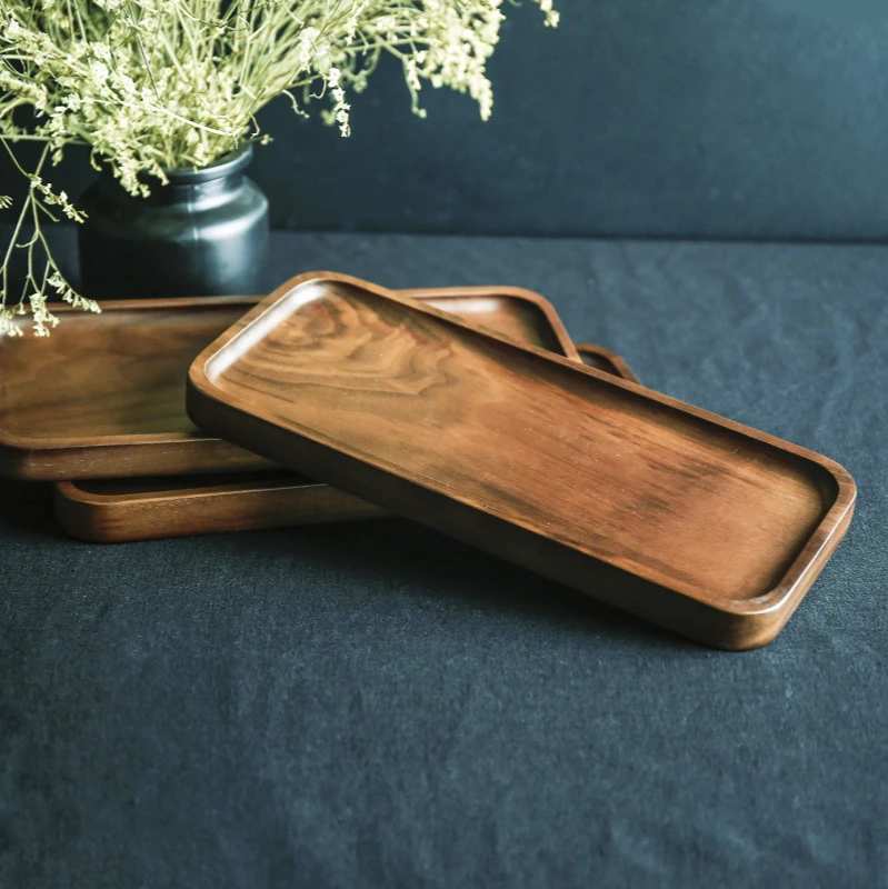 
Black Walnut Solid Wood Rectangular Tableware wooden Serving Tray plate platter Handcrafted Decorative Trays 