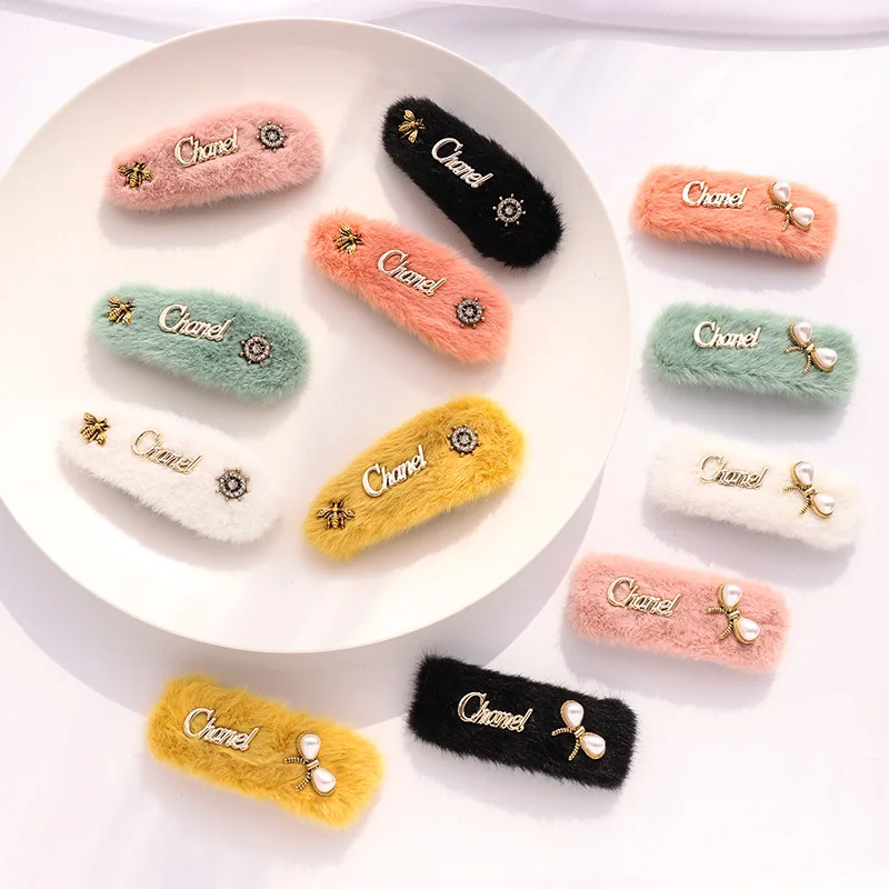 Bee HairgripsPlush Hairpin Pearl Letter Barrette Hair ClipsWomen