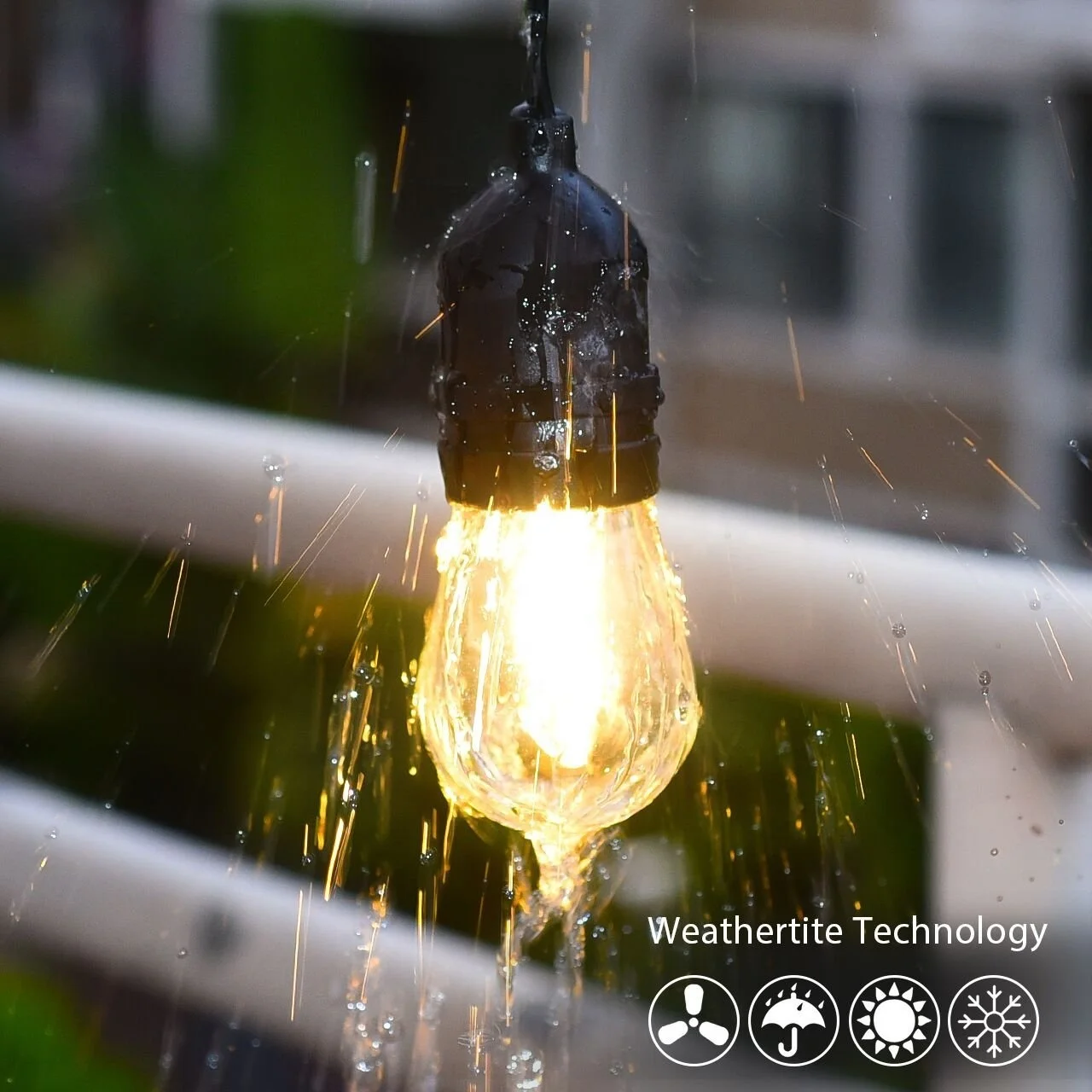 
48 FT Outdoor String Lights with 1.5 W Waterproof Plastic Bulbs Commercial Grade Heavy-Duty LED String Light Ideal for Patio 