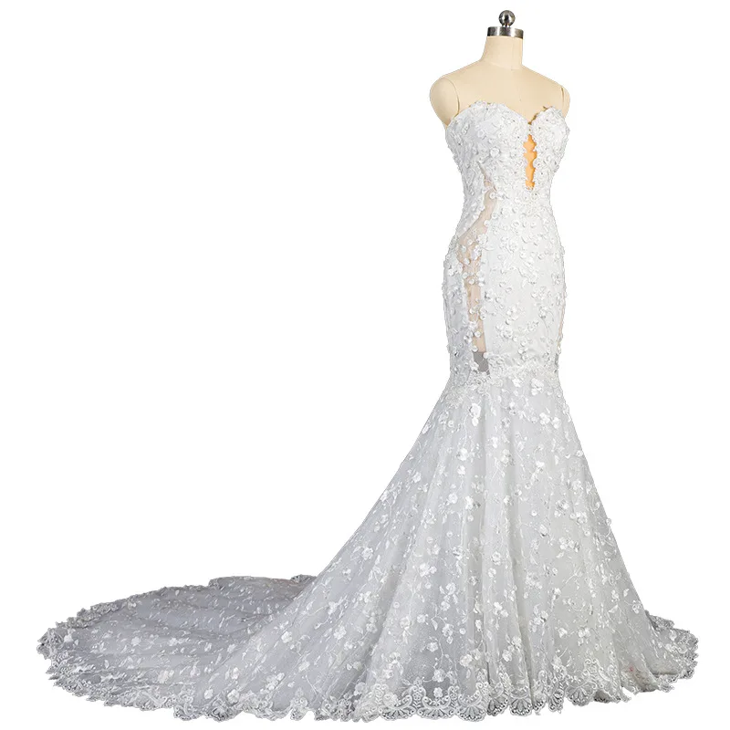 XINEN   Advanced custom lace long fishtail tube top slim fit wedding dress