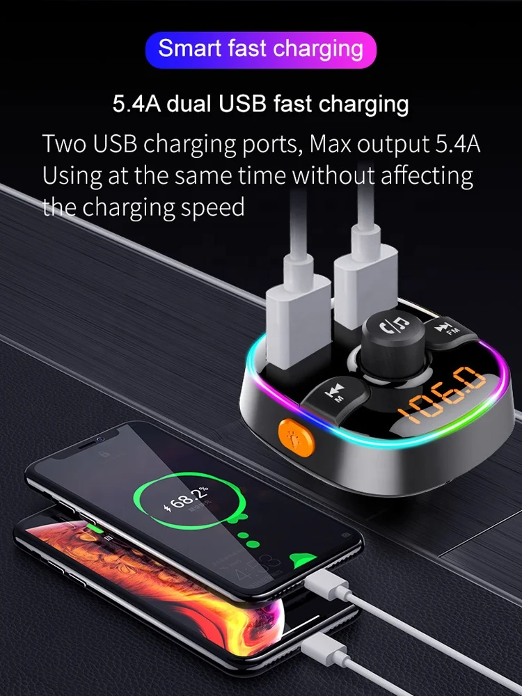  Быстрая зарядка QC 3 0 автомобильное зарядное устройство с двумя Usb-портами портативный Электрический адаптер радио Blue too mp3-плеер