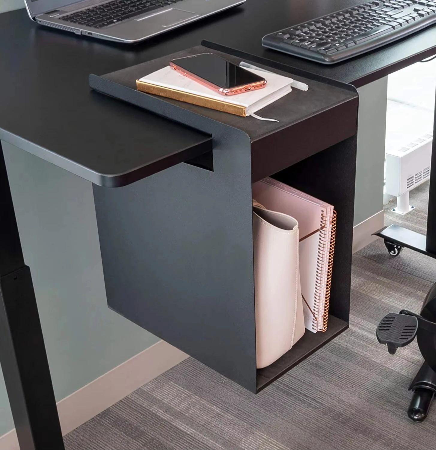 Vertical Hanging Storage Unit Solid Desk Storage Box Under Table Stand Files Shelf Organizer Tray