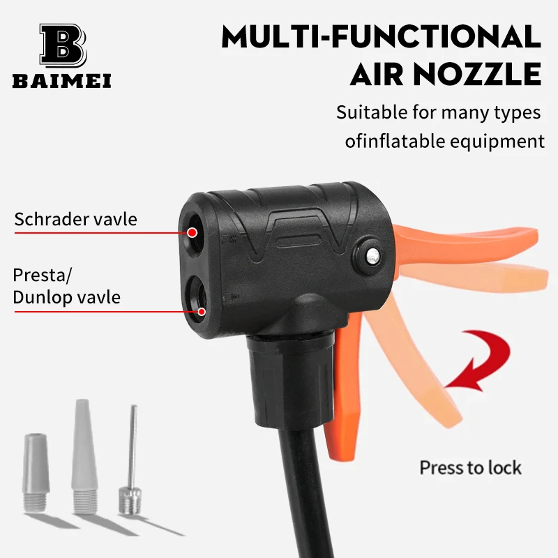 The factory directly supplies Baimei foot-on high-pressure double-barrel pump, convenient car, motorcycle, bicycle, household