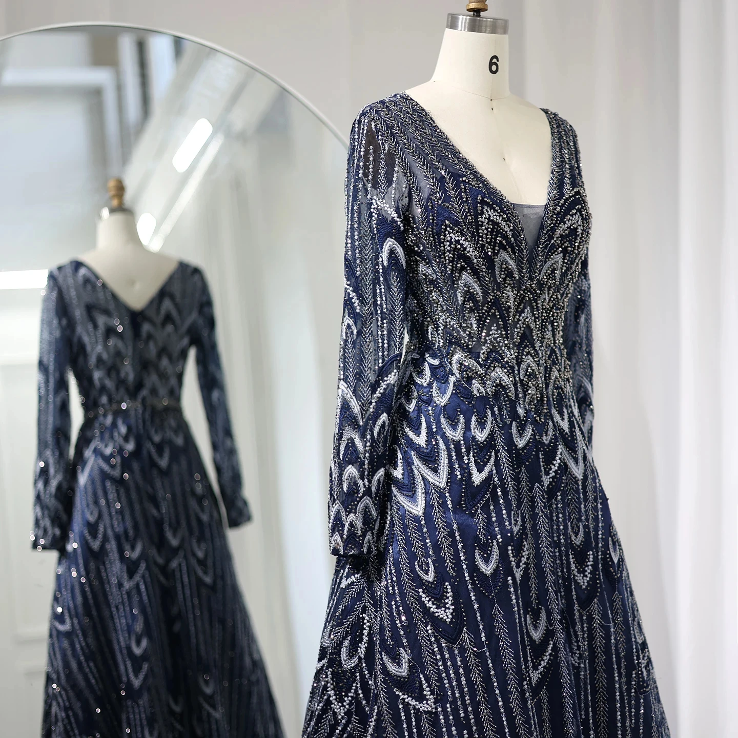 Jancember Wholesale Heavy Sequined Full Sleeve A-Line Women Party Plus Size Formal Fashion Elegant Evening Dresses 2023