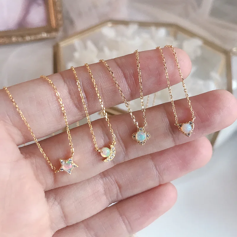 Luxury Sterling Silver 925 Jewellery Opal Flower Star Moonstone Heart Pendant Necklace Opal Jewelry for Women Girls