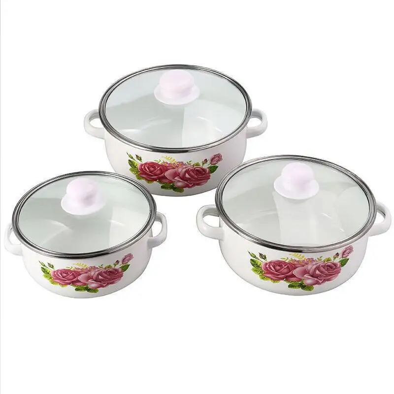 Wholesale customized three-piece set 16-20cm enamel cooking noodles pot enamel stew pot sets