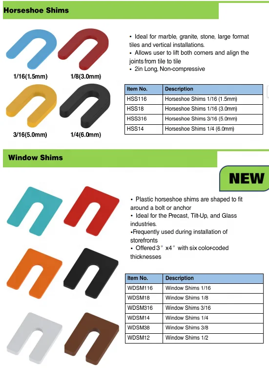 1/2' Window Packer Plastic Shims Structural Horseshoe U Shaped Tile Spacers Horseshoes Shims Plastic Packers for Leveling