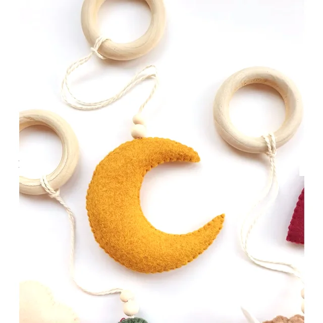 Baby play gym frame wooden activity gym frame stroller hanging star moon pendants toys teether ring nursing rattle toys