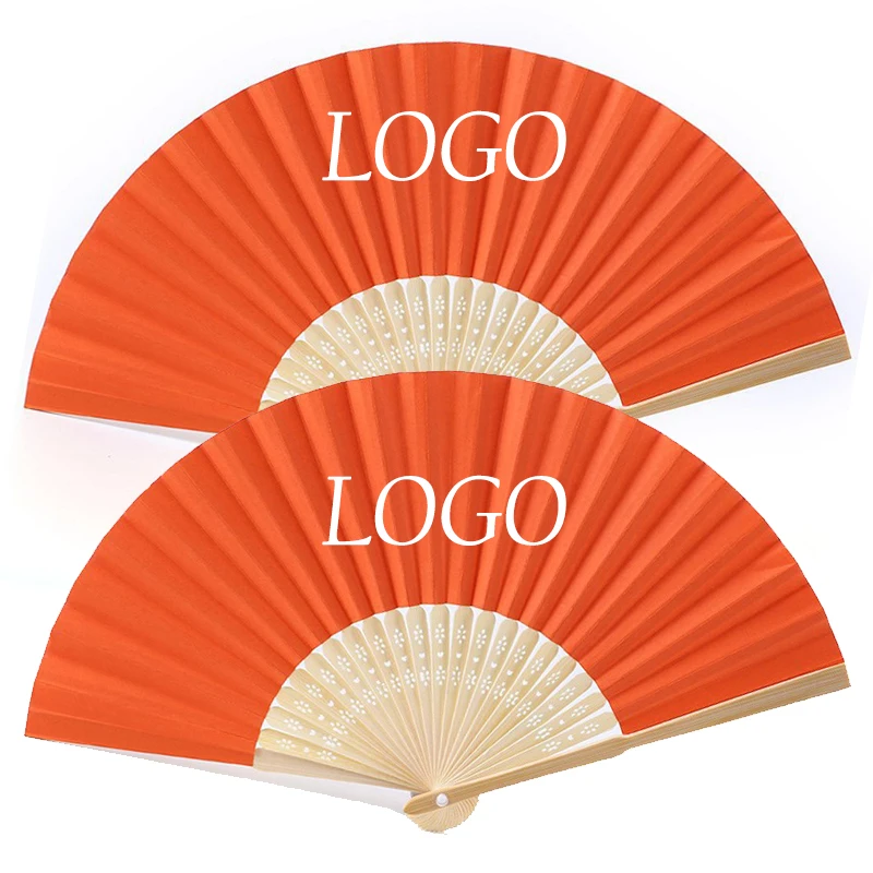 Customized Logo Wedding Hand Fan 33cm Folding Bamboo with Painted Decoration Carved and Organza Wedding Gift Bag DIY Item