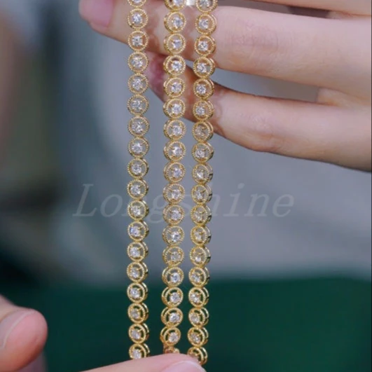 18K Solid Gold Square Shape and Circle Shape White Color Diamond Delicate Bracelet