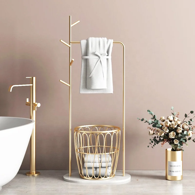 Cuarto de bano hallstand bedroom clothes hanger & racks bathroom movable storage laundry basket metal towel shelves