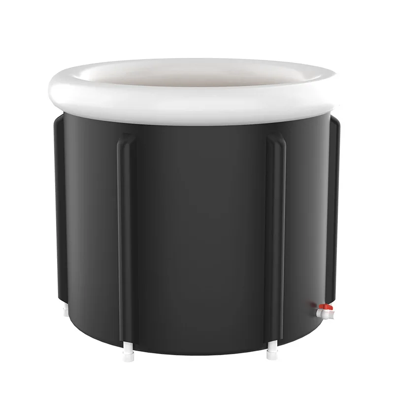 Black Bubble Bath Bucket Adult Household Folding Bath Bucket PVC Inflatable SPA Ice Bath Ice Therapy Double Layer Lid Spa Tub