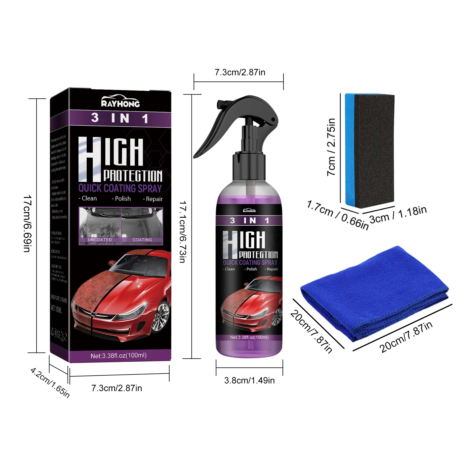3 in 1 High Protection Quick Car Coating Spray Car Scratch Repair Spray