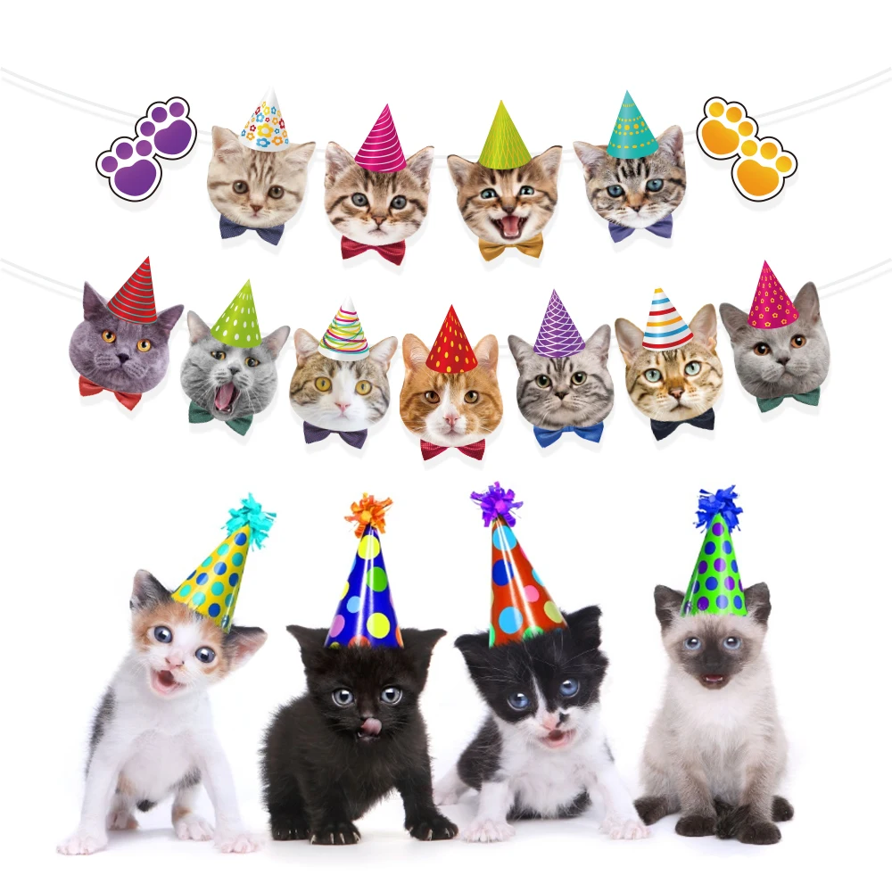 BA173 баннеры с изображением лица кошки домашнего питомца, украшение на день рождения, баннер с изображением лица для животного на день рождения (1600114820510)