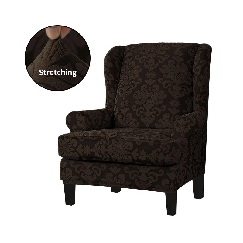 Stretchable Polyester Anti-slip Wing Back Armchair Cover Chair Sofa Cover Wholesale Sloping King Back Chair Slipcover