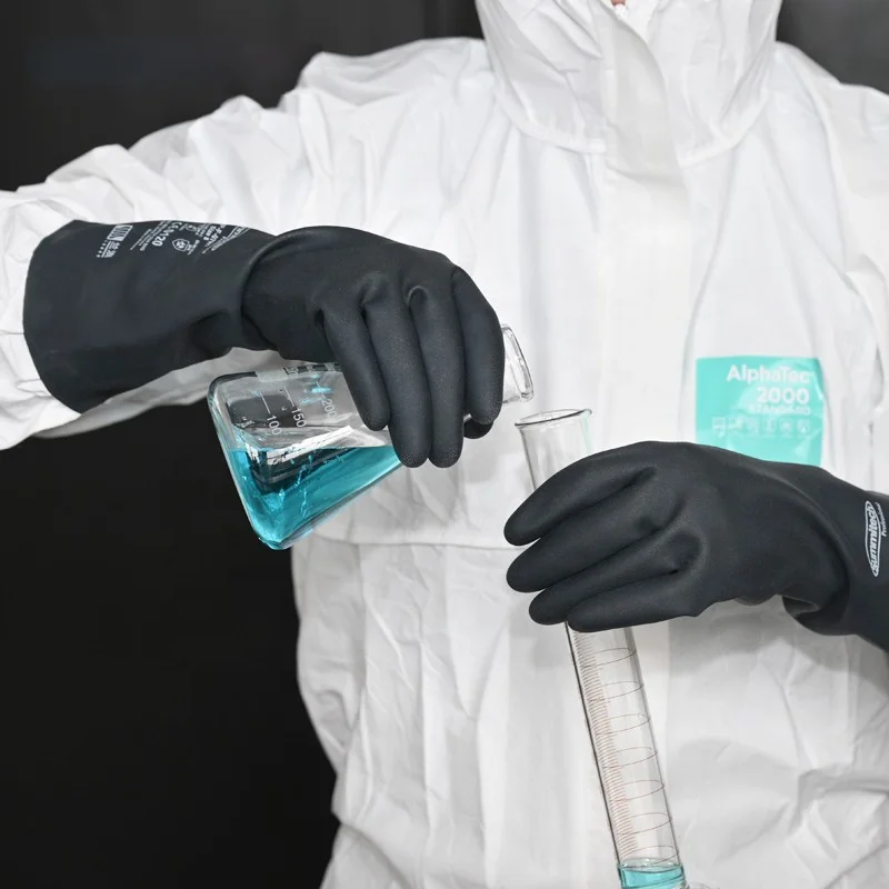 Acid and alkali resistant oil resistant Chemical Industrial Safety 3 Blue cotton lined neoprene work gloves