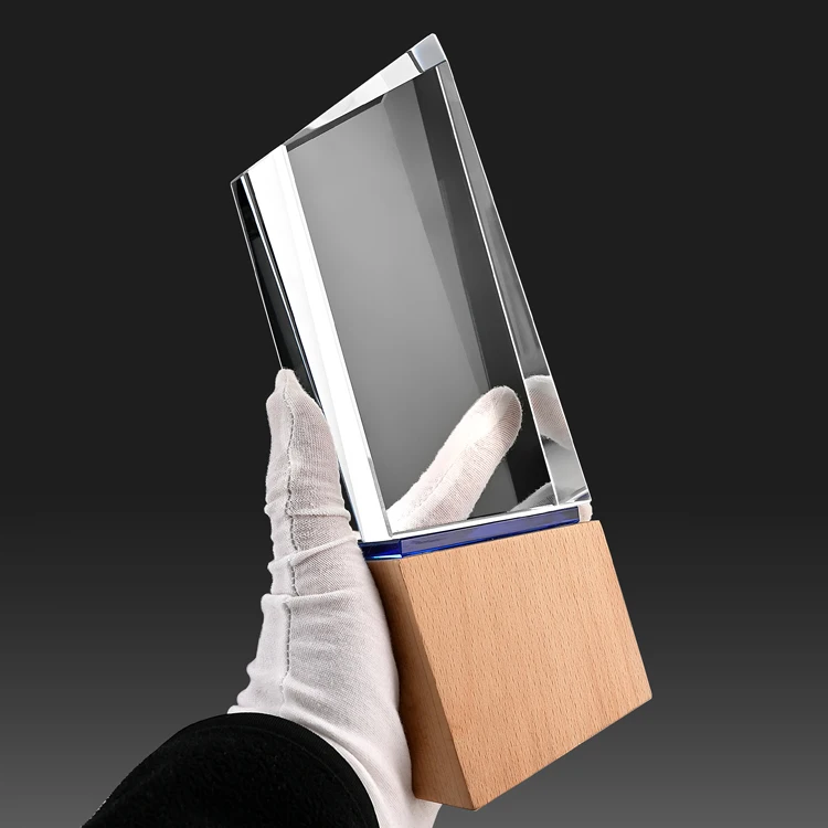 Shining  blank wooden trophy Crystal Cup Solid Wood award  Creative Excellent Employee Award