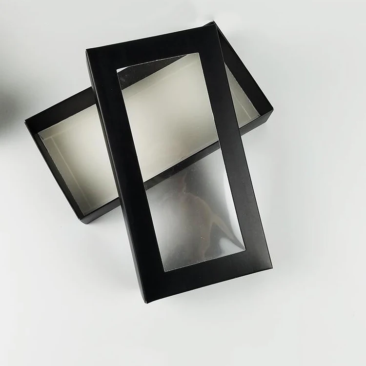 Custom Printed Black Paper Packaging Box With Plastic Window