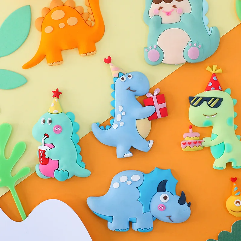 new style soft rubber Cartoon dinosaur series plug-in boy birthday cake decorative supplies