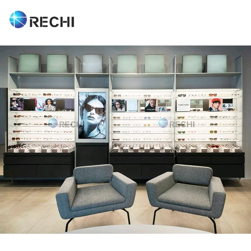 RECHI Eyewear Shop Fittings Display Fixture Sunglasses Shelf Wood Display Cabinet & Showcase For Optical Store Interior Design