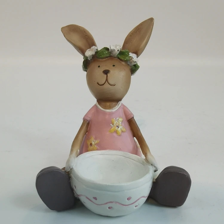 Wholesale best selling easter figurine decorations gifts resin rabbit holding basin sit crafts resin rabbit