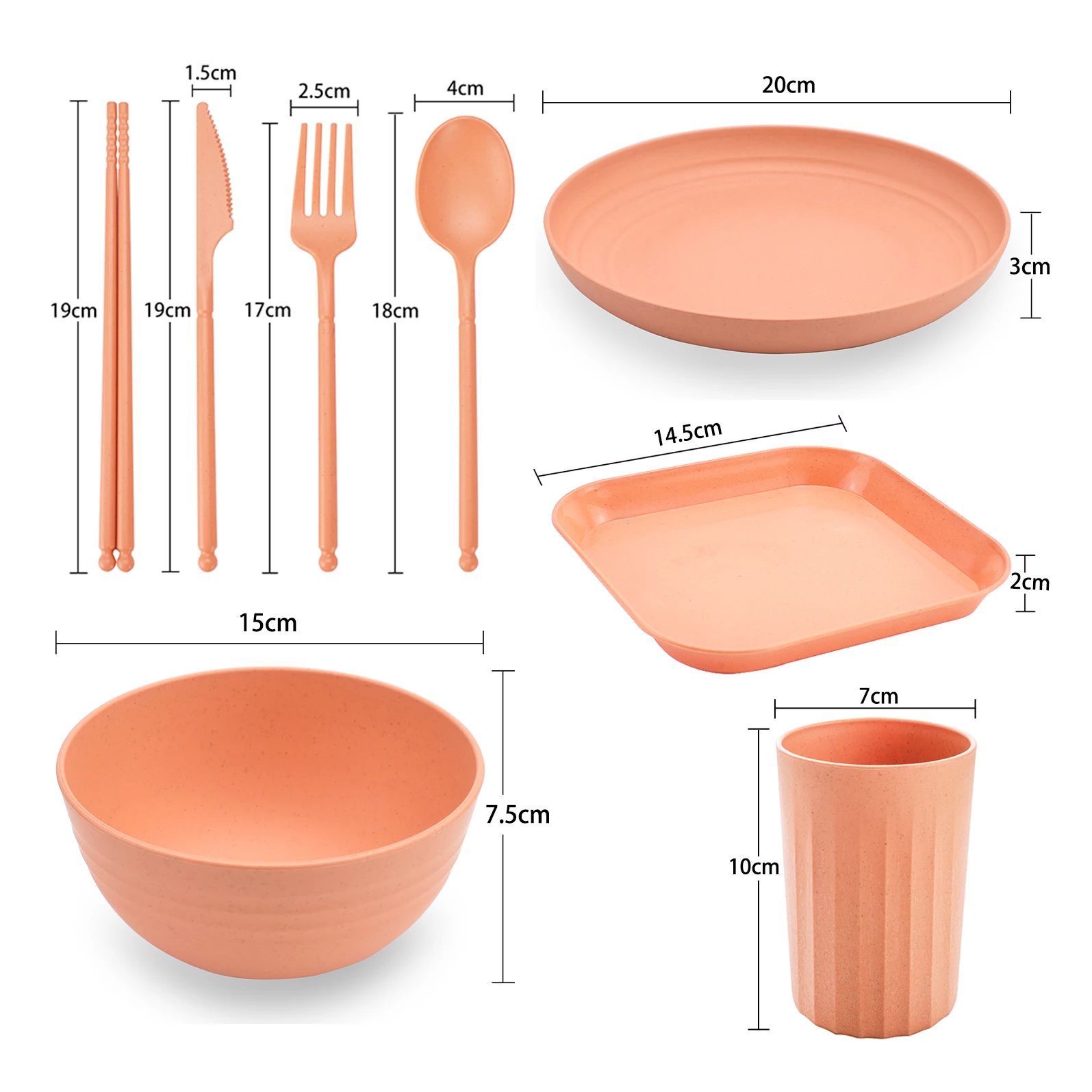 China Supplier Customized Home Party Lightweight Eco Friendly Plastic Wheat Straw Dinner Set Dinnerware Tableware Set For Kid